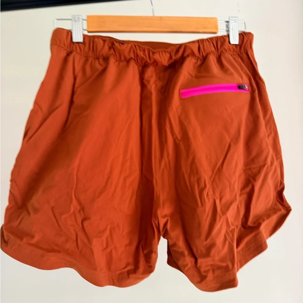 Topo Designs Rust Orange Athletic Shorts with Pink Belt